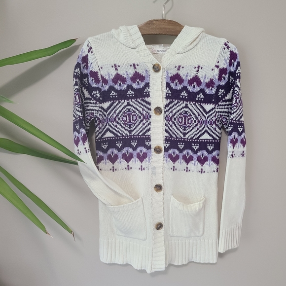 NEVADA | Purple & Cream Hooded Buttonup Cardigan - Picture 3 of 4